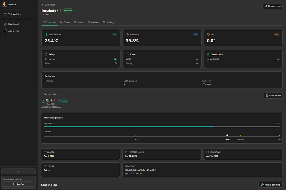 Supertec Remote Monitoring — mobile app and IoT device